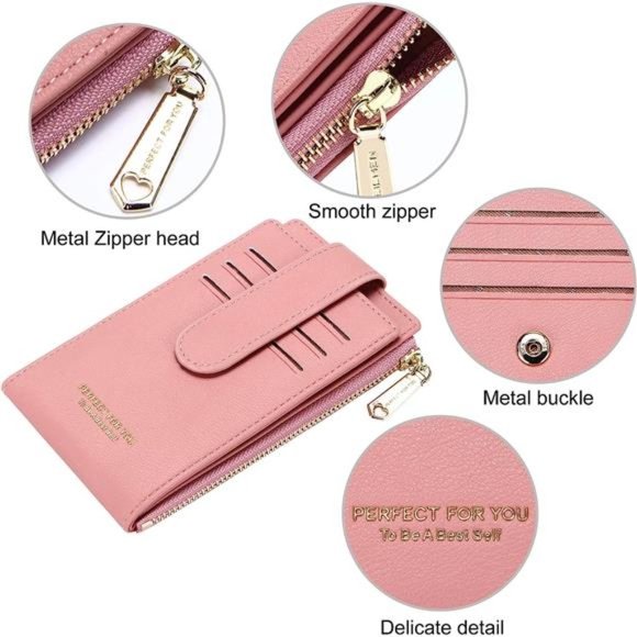 RFID Card Holder Wallet for Women Slim Wallets A-Lychee Pattern-Deep Pink - Picture 6 of 6